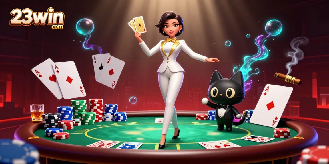 Experience the excitement at 23win com with a glamorous casino scene filled with vibrant poker action.