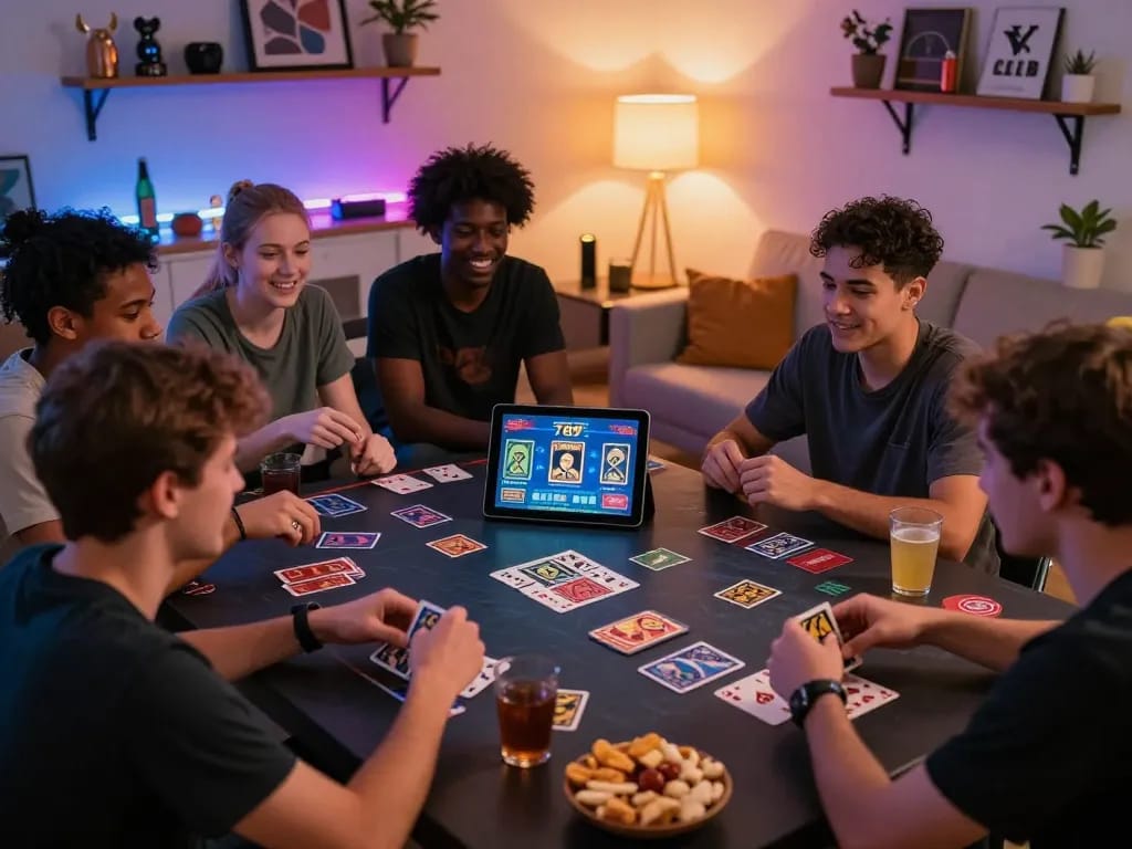 Friends enjoying a lively game night with the 789 club, showcasing engaging social interaction and gaming excitement.