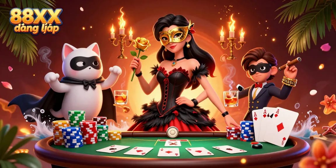 Experience thrilling wins at 88XX đăng nhập with this dynamic casino scene illustrated.