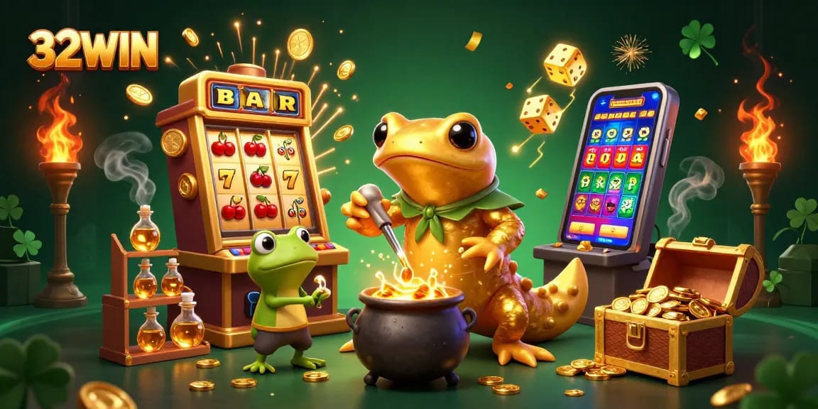 Experience 32WIN's thrilling gameplay with a vibrant scene illustrating a fun-filled casino atmosphere.