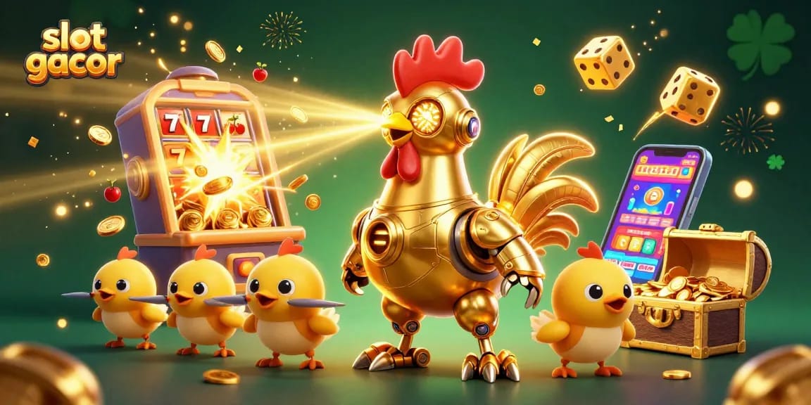 Engage in slot gacor excitement with a colorful 3D illustration featuring dynamic gameplay elements.