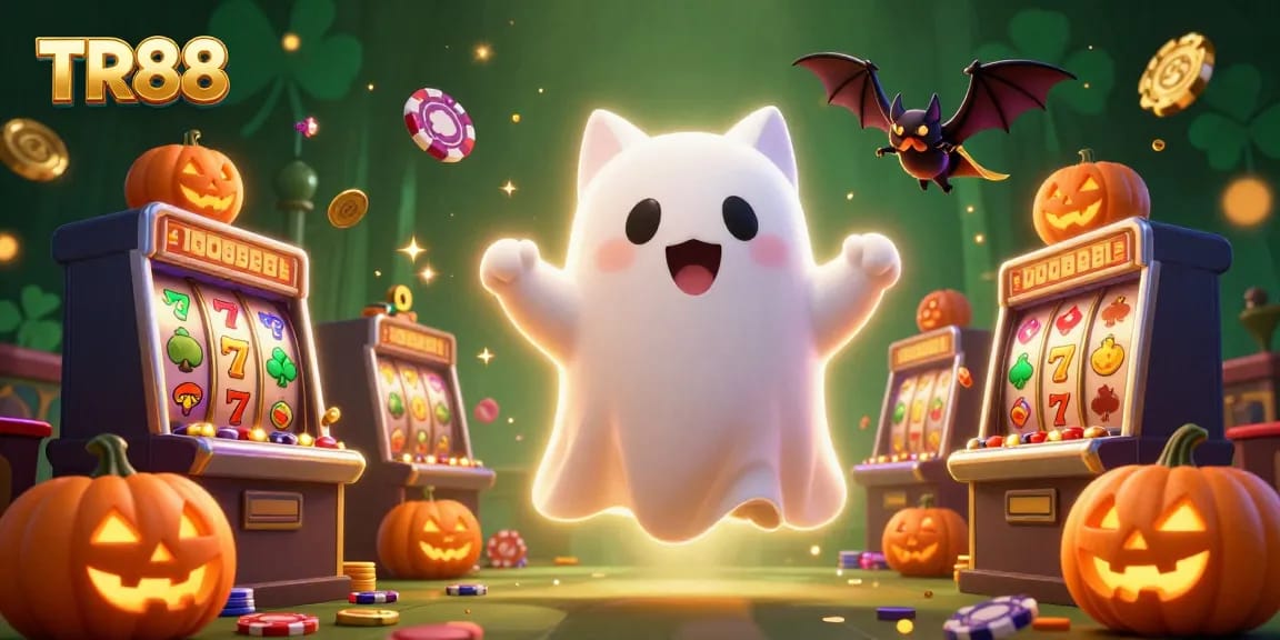 Experience the excitement of TR88 with a ghost cat and vampire bat in a haunted casino atmosphere.