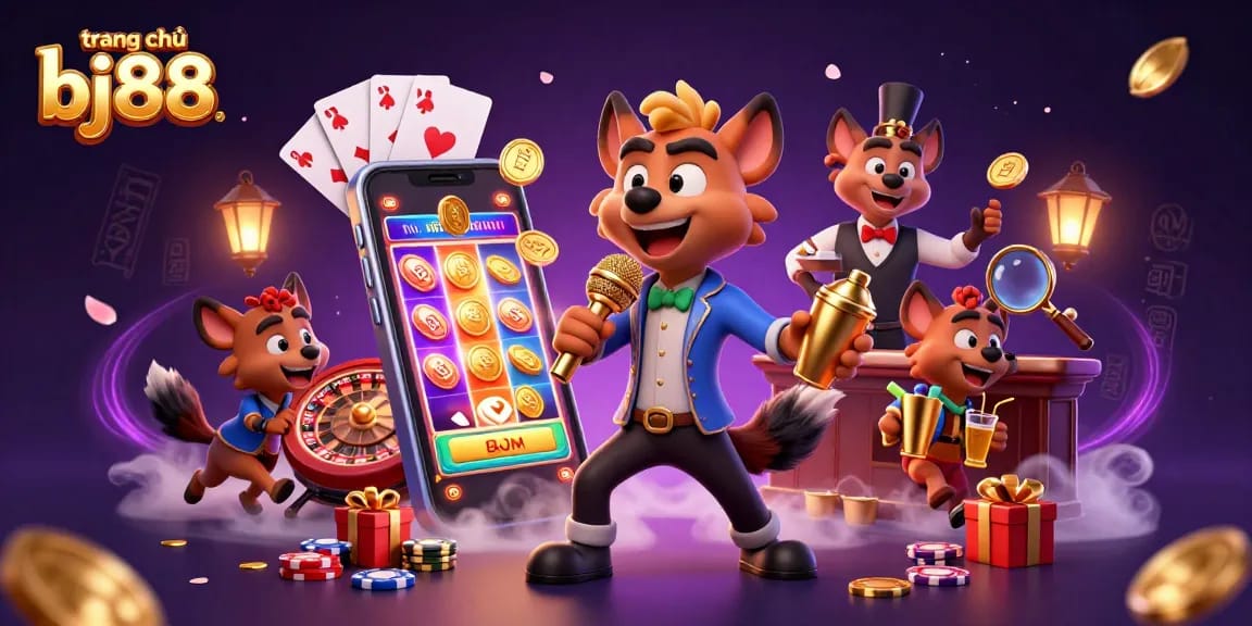 Experience the excitement of trang chủ bj88 with hyenas running a comedy casino, featuring colorful games and lively atmosphere.