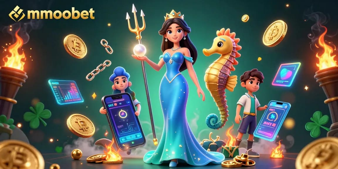 Immerse in gaming action at mmoobet with glowing treasures and crypto coins in a lively underwater scene.