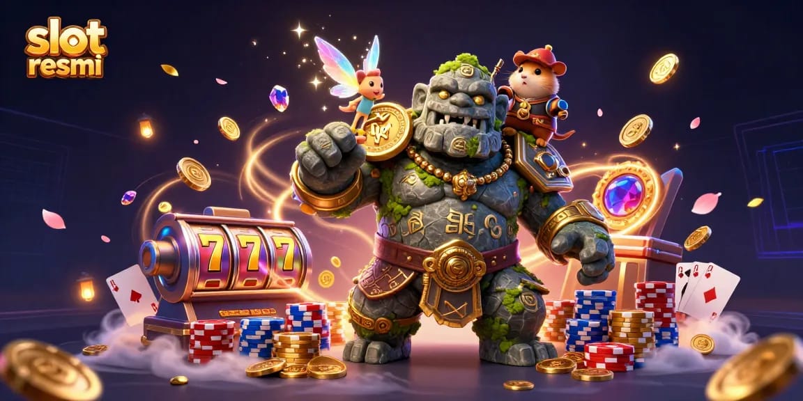 Memainkan slot resmi dengan golem berbatu dan peri di dunia kasino yang berkilauan.