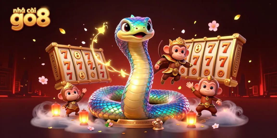 Engage your luck at nhà cái go8 with an exciting 3D casino scene featuring vibrant games and characters.