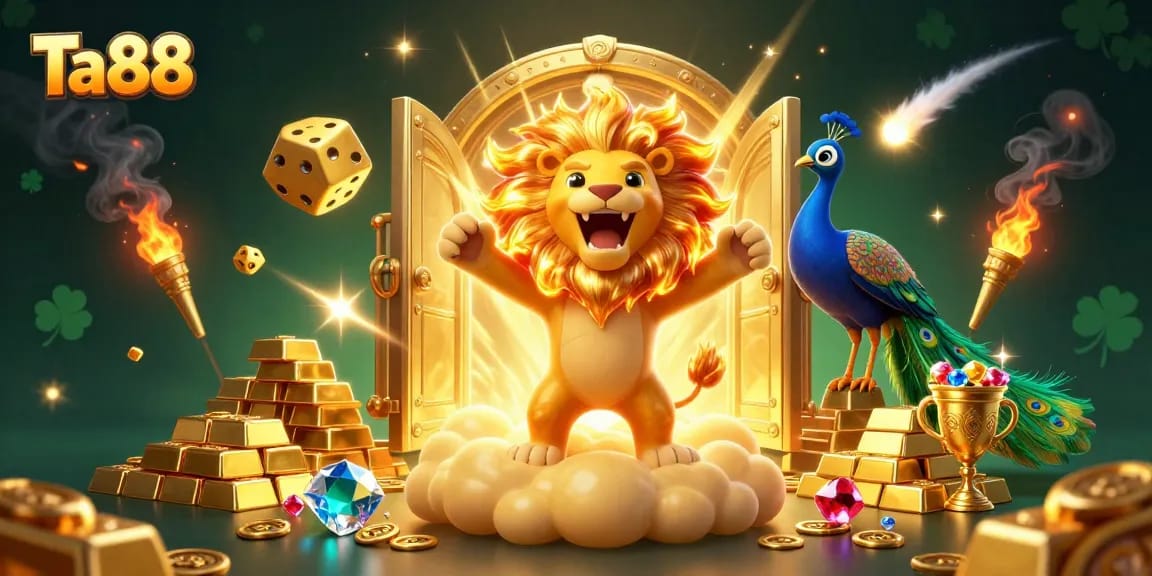 Experience thrilling gameplay with Ta88, a vibrant illustration featuring lucky symbols and treasures, igniting excitement.