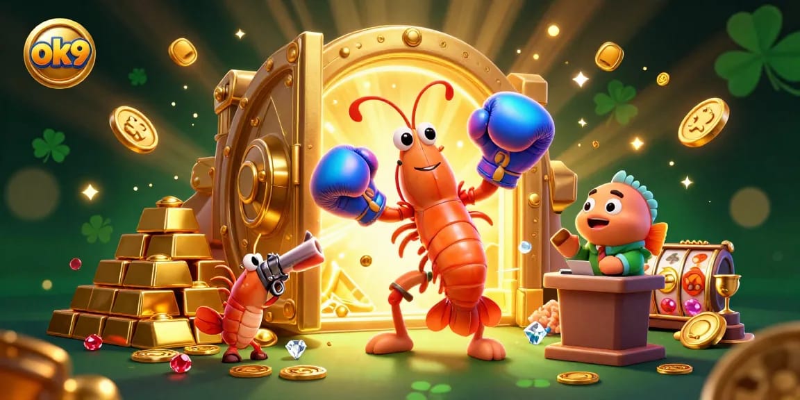 Engage with ok9's vibrant casino atmosphere featuring animated characters, gold treasures, and thrilling jackpots.
