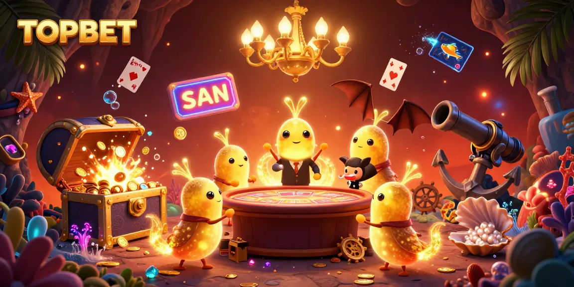 TOPBET illuminates a vibrant cave casino featuring animated glowworms and a bat dealer.