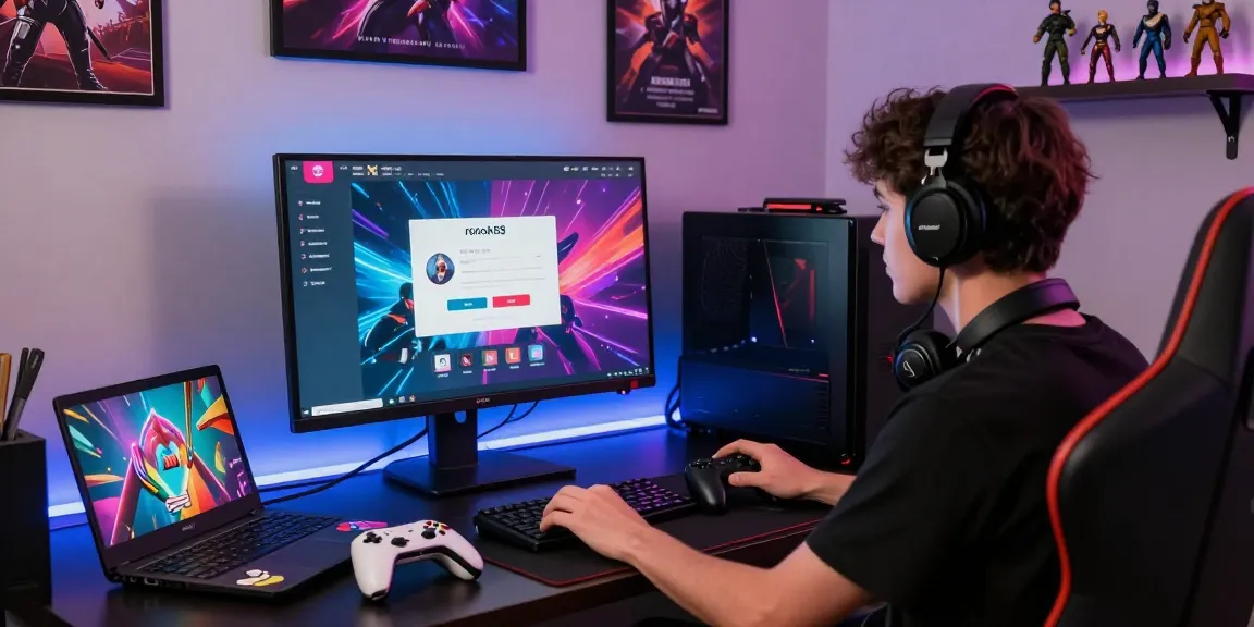 rokok88 login on a gaming setup with vibrant interface and user interaction.