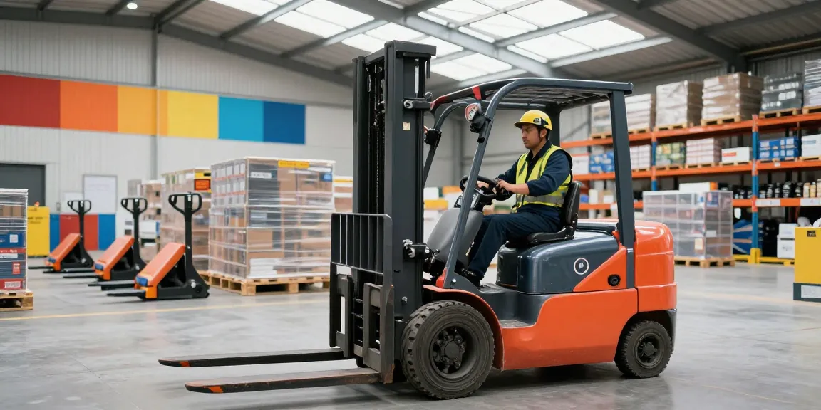 Electric forklift efficiently stacking pallets in a modern warehouse.
