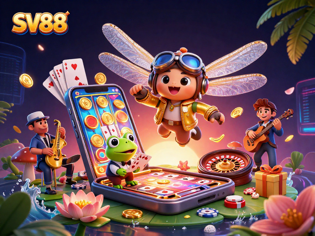 Engage with SV88's vibrant casino scene, featuring fun characters and exciting game elements.