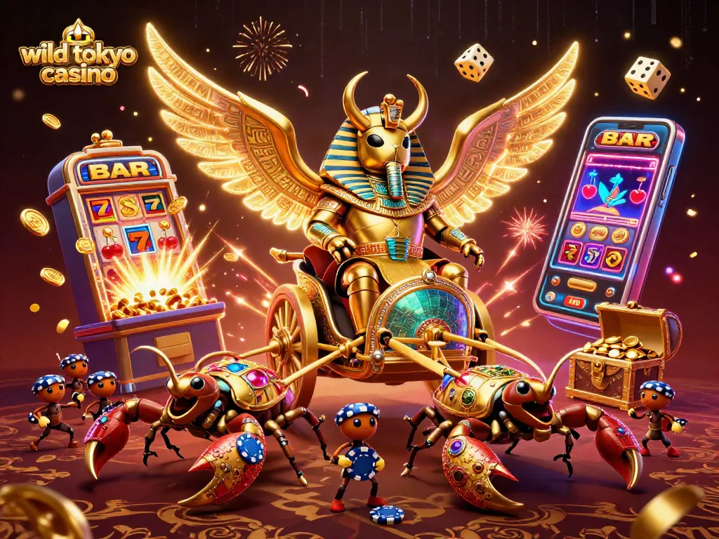 Experience excitement at wild tokyo casino with a vibrant illustration of thrilling slot machines and charismatic characters.