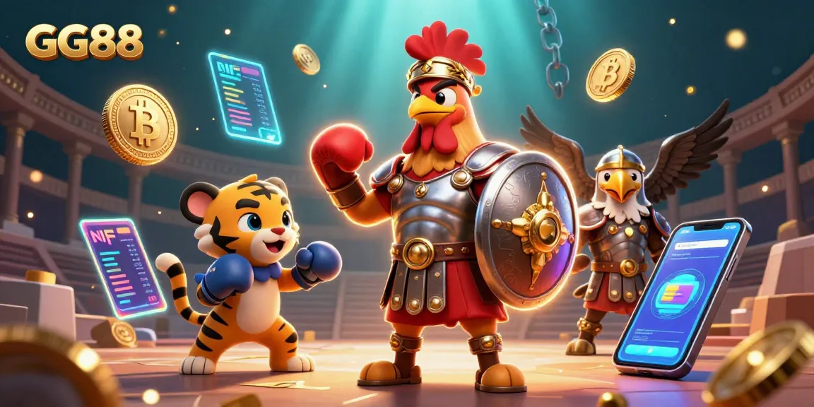 Experience thrilling gameplay with GG88, showcasing a gladiator rooster battling in a dynamic gaming arena.