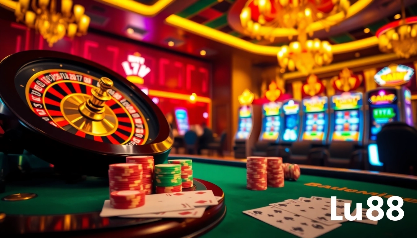 Capture the thrill of lu88 with vibrant casino tables and lively roulette action.