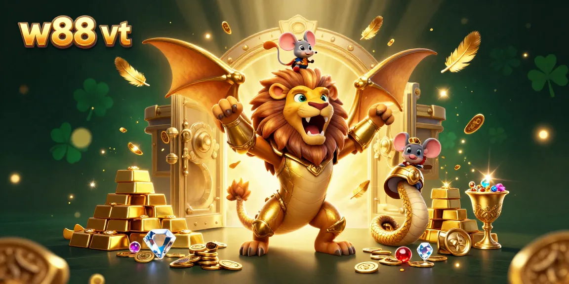 Cá cược hấp dẫn tại w88 vt với chimera và chàng chuột cưỡi, trải nghiệm vàng lấp lánh.