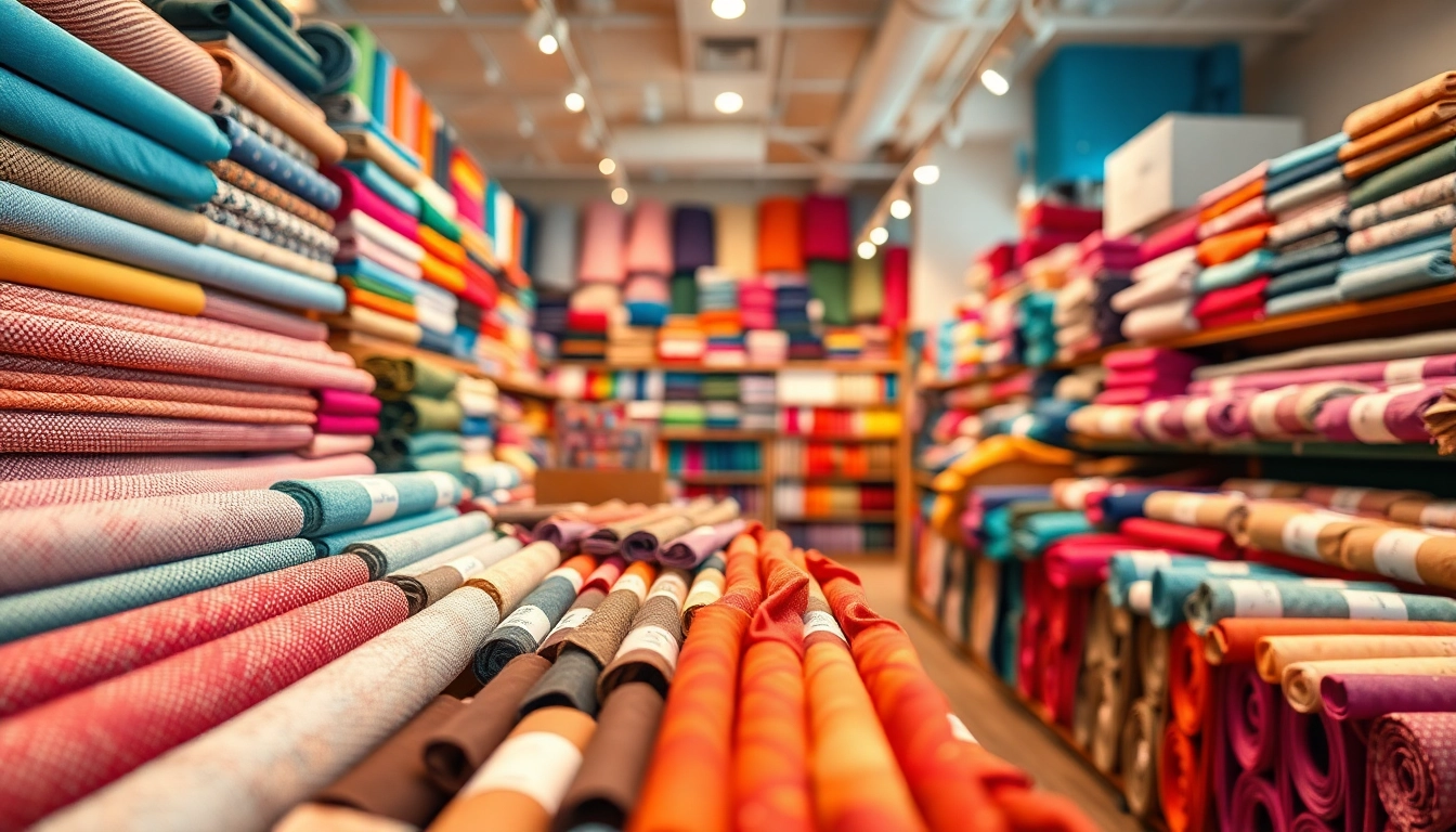 Bekijk stoffen winkel online, waar kleurrijke en unieke stoffen in een sfeervolle omgeving worden gepresenteerd.