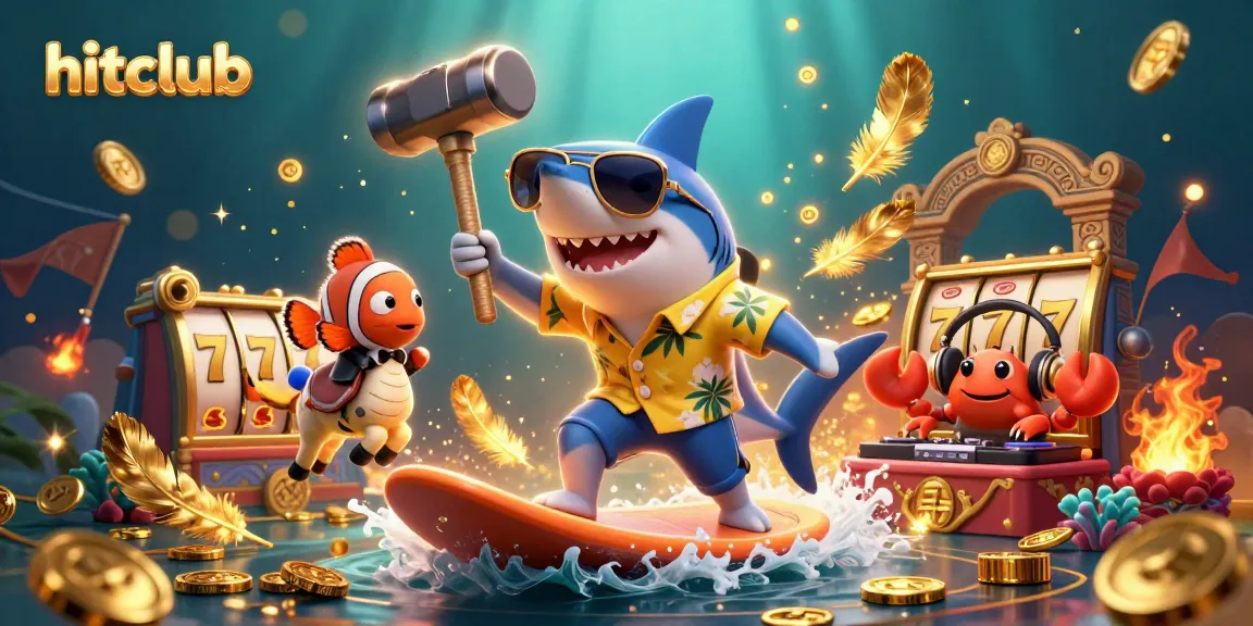 Win big with hitclub by surfing golden coins in a vibrant casino underwater scene.
