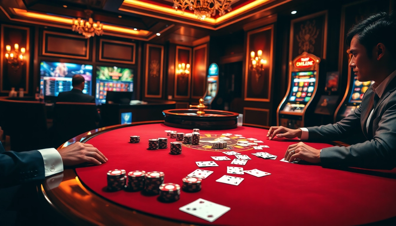 Engaged players enjoying a luxurious poker game at https://789f.site/ in an upscale casino environment.
