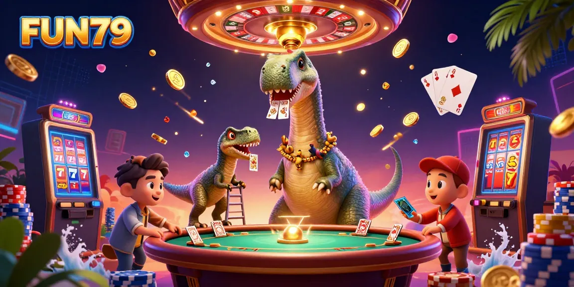Experience FUN79 casino excitement with vibrant characters in a lively 3D scene.