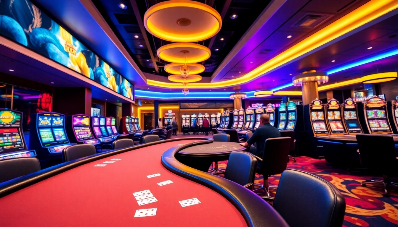 Experience the thrilling gaming environment of 23win with vibrant tables and modern slot machines.