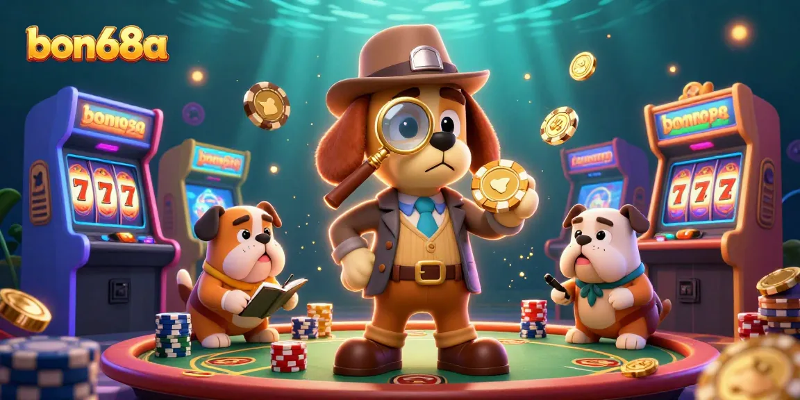 Experience the excitement of bon68a with a detective bloodhound uncovering casino treasures in a colorful, dynamic scene.