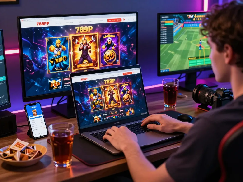Player engaging with the 789P online gaming platform, showcasing vibrant gaming graphics and a lively atmosphere.