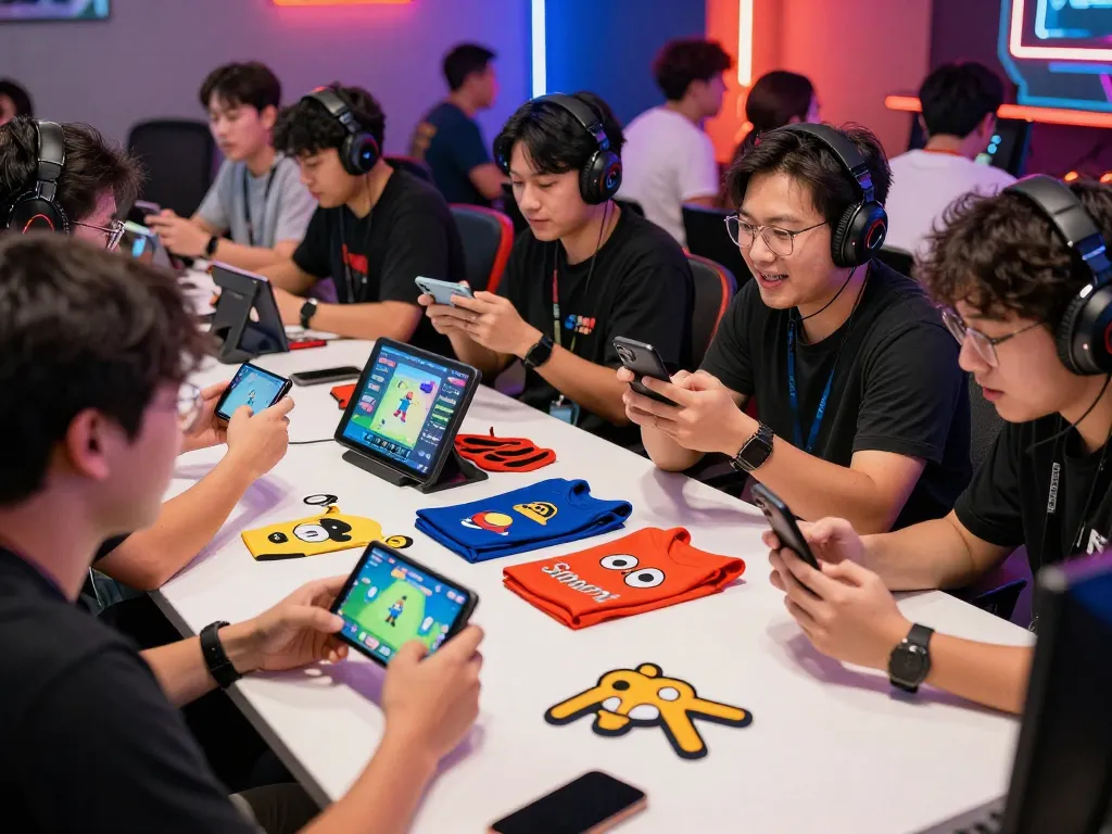 Excited players tải sun win app while engaging in a lively multiplayer gaming environment with bright neon lights and vibrant graphics.