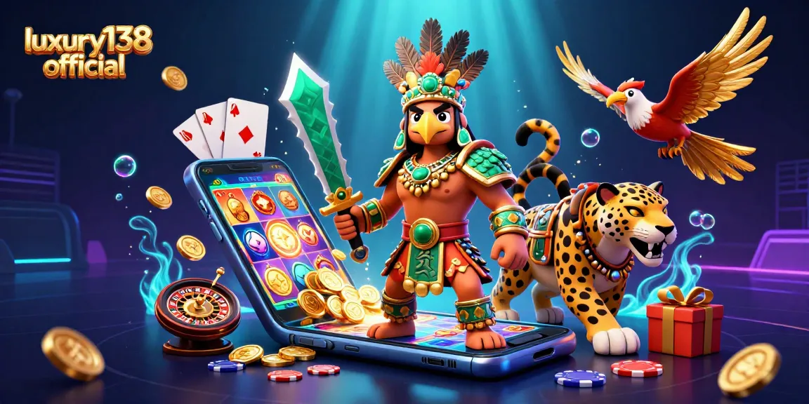 Play dynamic slot games at luxury138 official, featuring Aztec warriors and vibrant game elements.