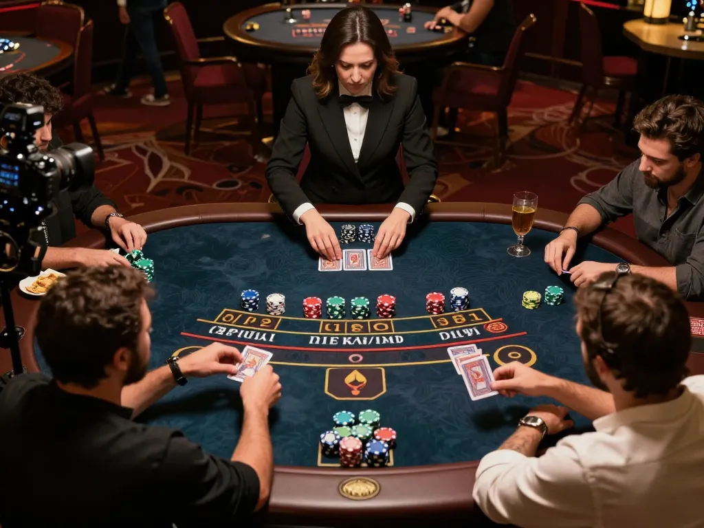 Dynamic live dealer game at LC88, showcasing players interacting with a croupier and strategic gameplay.