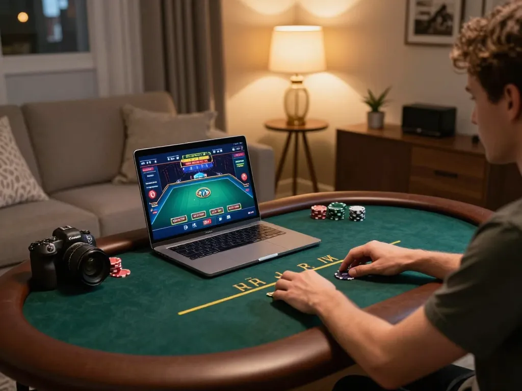 Engaging with online poker gameplay through 32 win in a cozy home office setup