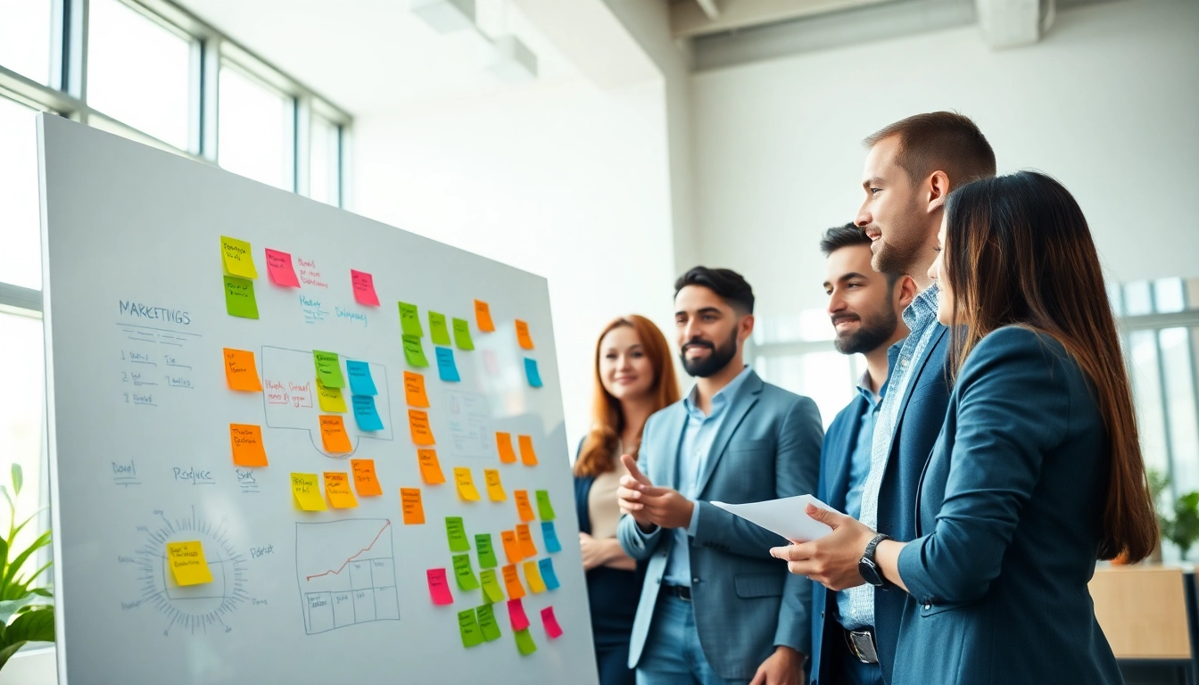 Marketing Consultant collaborating in a vibrant office during a strategy session.