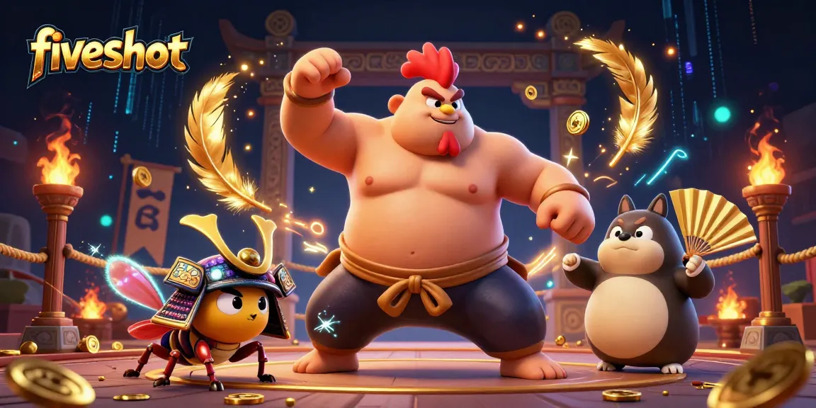 Experience thrilling gameplay with fiveshot as the sumo rooster, cricket, and tanuki ignite the casino arena!