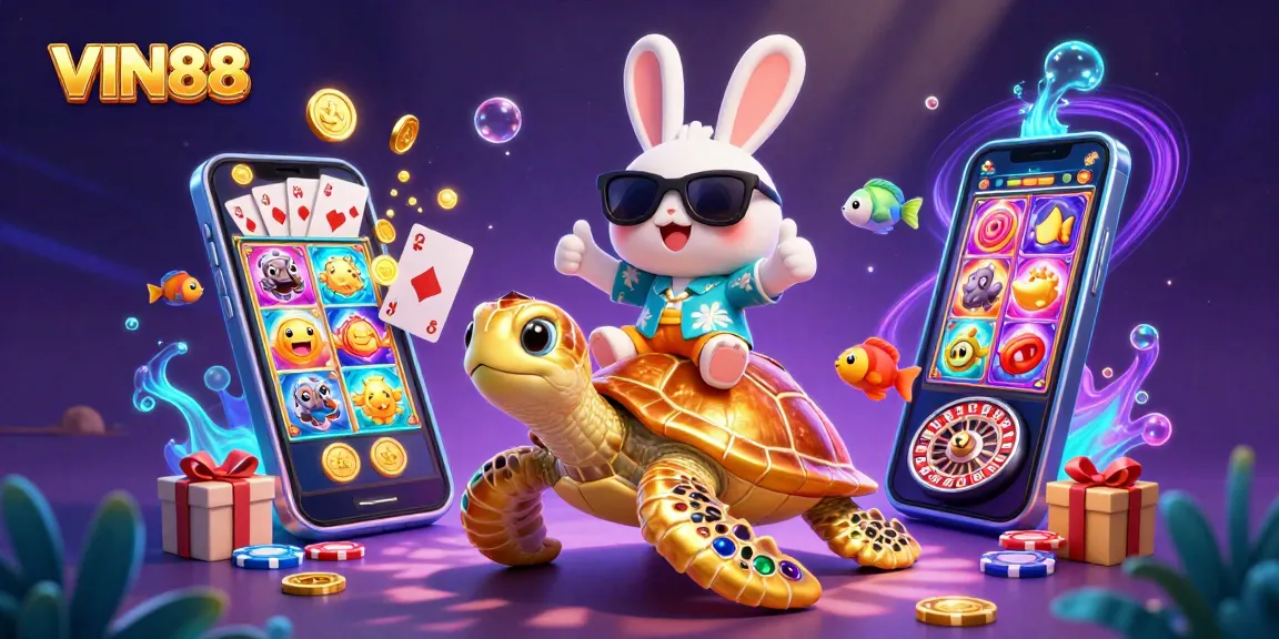Play and win big at VIN88 with colorful casino games and vibrant characters in an exciting setting.