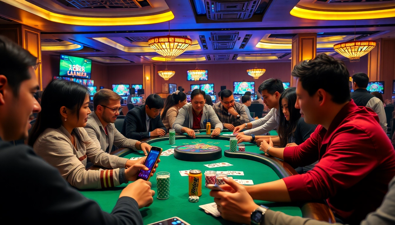 Exciting game đổi thưởng scene with players enjoying card games and vibrant graphics.