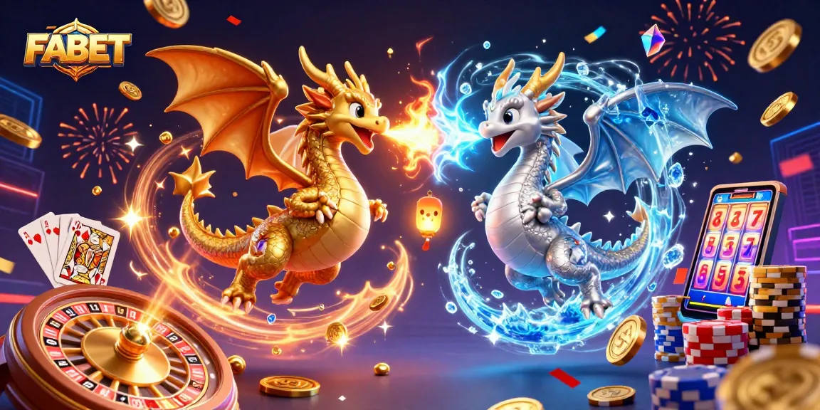 Join FABET for an exciting gaming adventure with dragons amid casino elements.