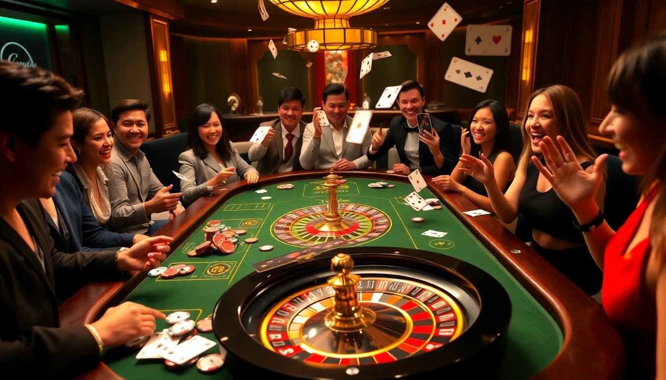 Players experiencing the excitement at an LC88 casino table during a thrilling game.