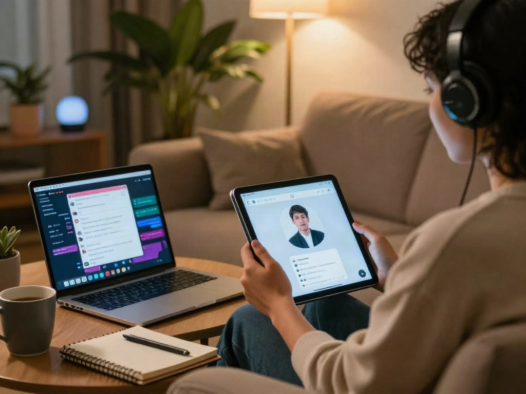 Engaging conversation with porn chat ai in a stylish lounge setting.