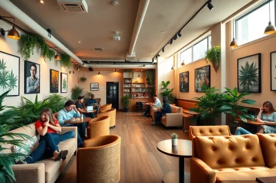 Membres se relaxant au The Corner Cannabis Club Madrid avec une ambiance conviviale.