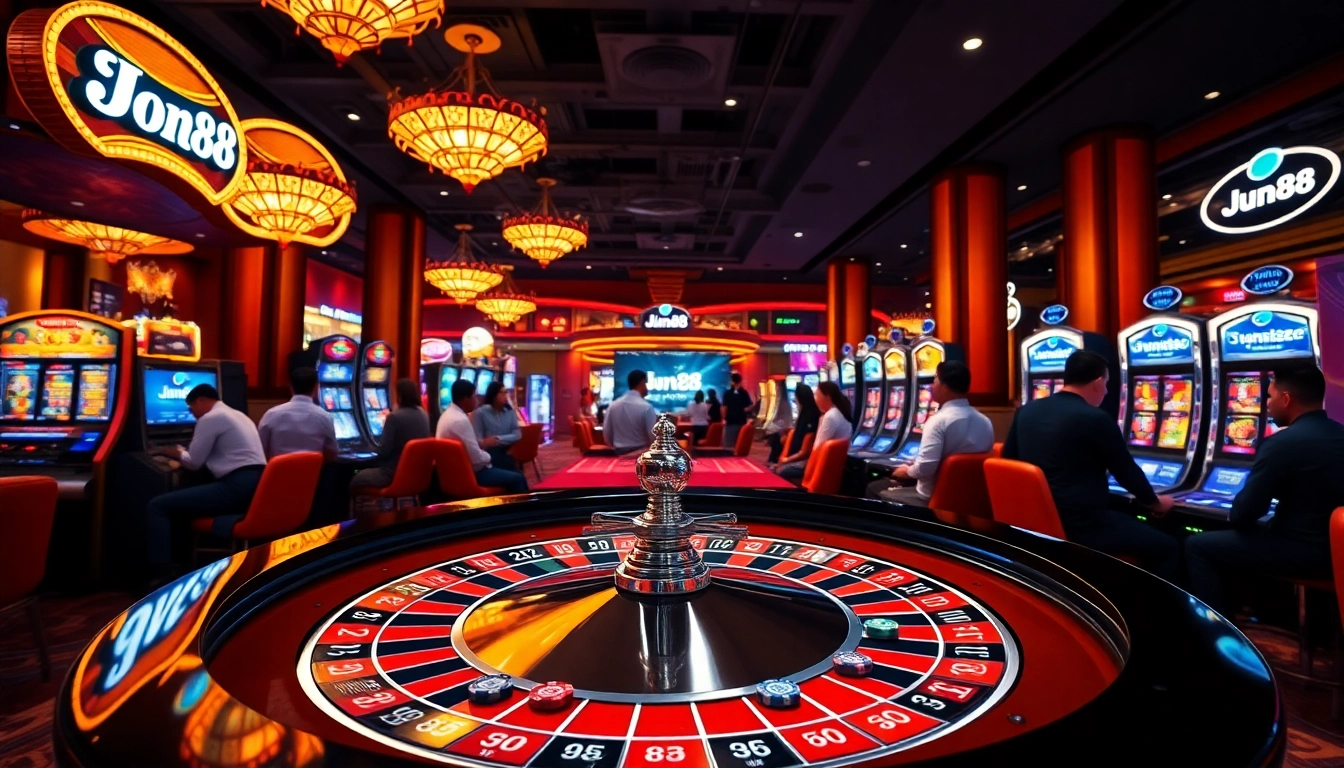 Excited players enjoying games at jun88 casino, capturing the thrill of gambling.
