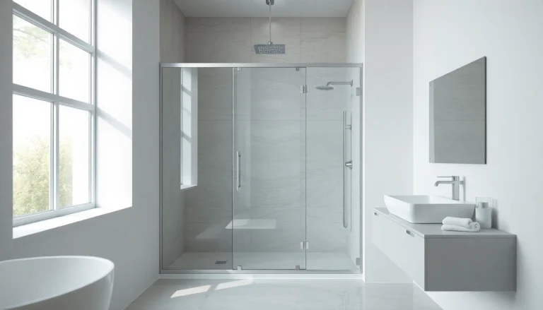 Showcase a shower screen sliding door featuring high-quality glass and modern design in a stylish bathroom.