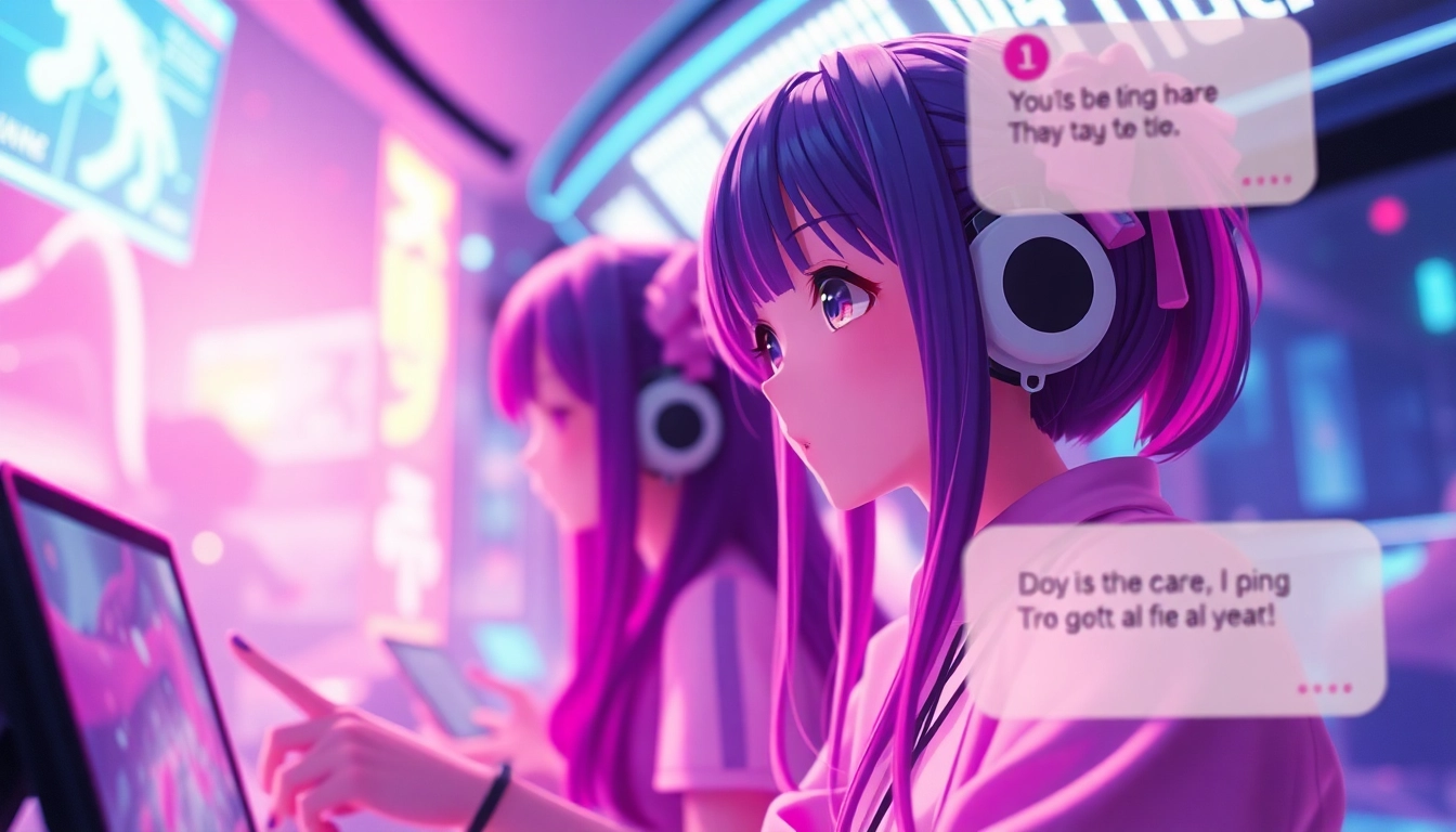 Engaging hentai ai chat scene with colorful anime characters in a virtual environment.