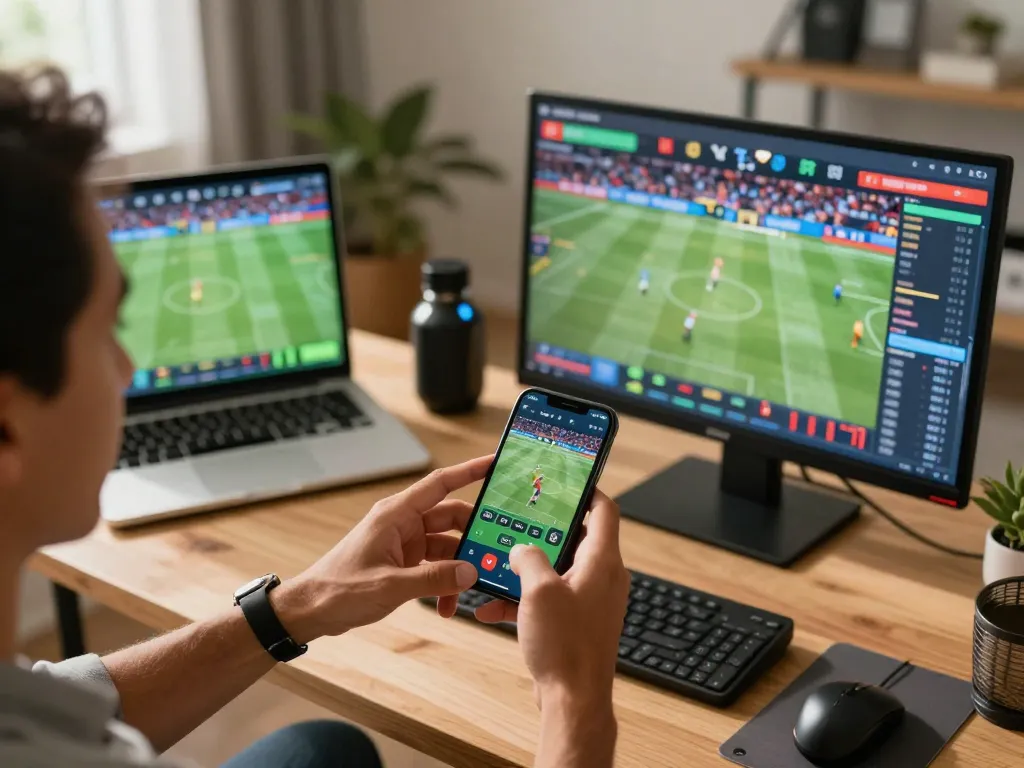 Engaging sports betting moment with smartphone app at https://www.dacsandatphanrang.com/, showcasing live event excitement and user interaction