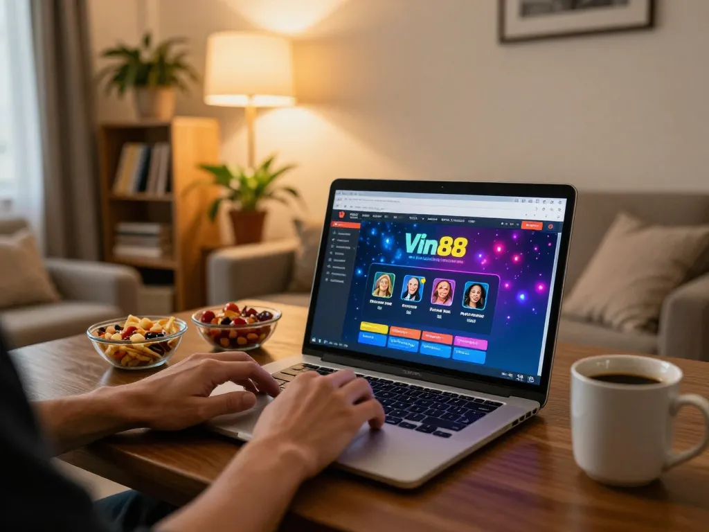 Engaging online gambling session at home using the Vin88 platform for exciting gameplay.