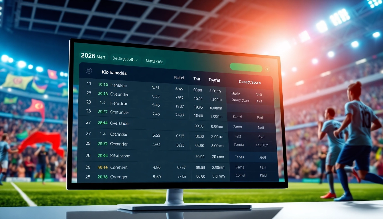 kèo nhà cái 5 betting odds interface amid a vibrant football stadium atmosphere.