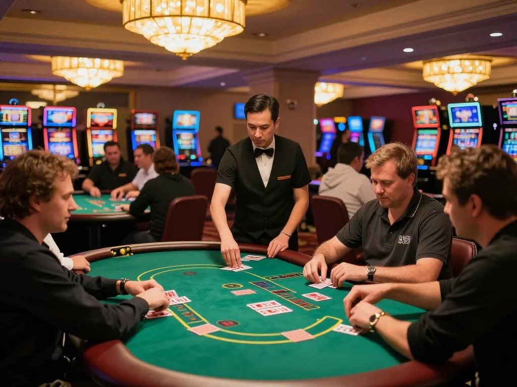 Players enjoying an exciting game at tg88 casino, engaged in poker amid a lively casino atmosphere