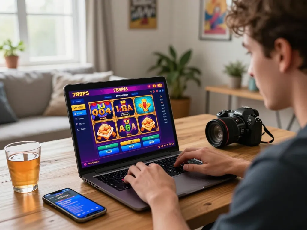 Engaging online gambling experience with 789P platform at home, showcasing exciting game interface and personal space.