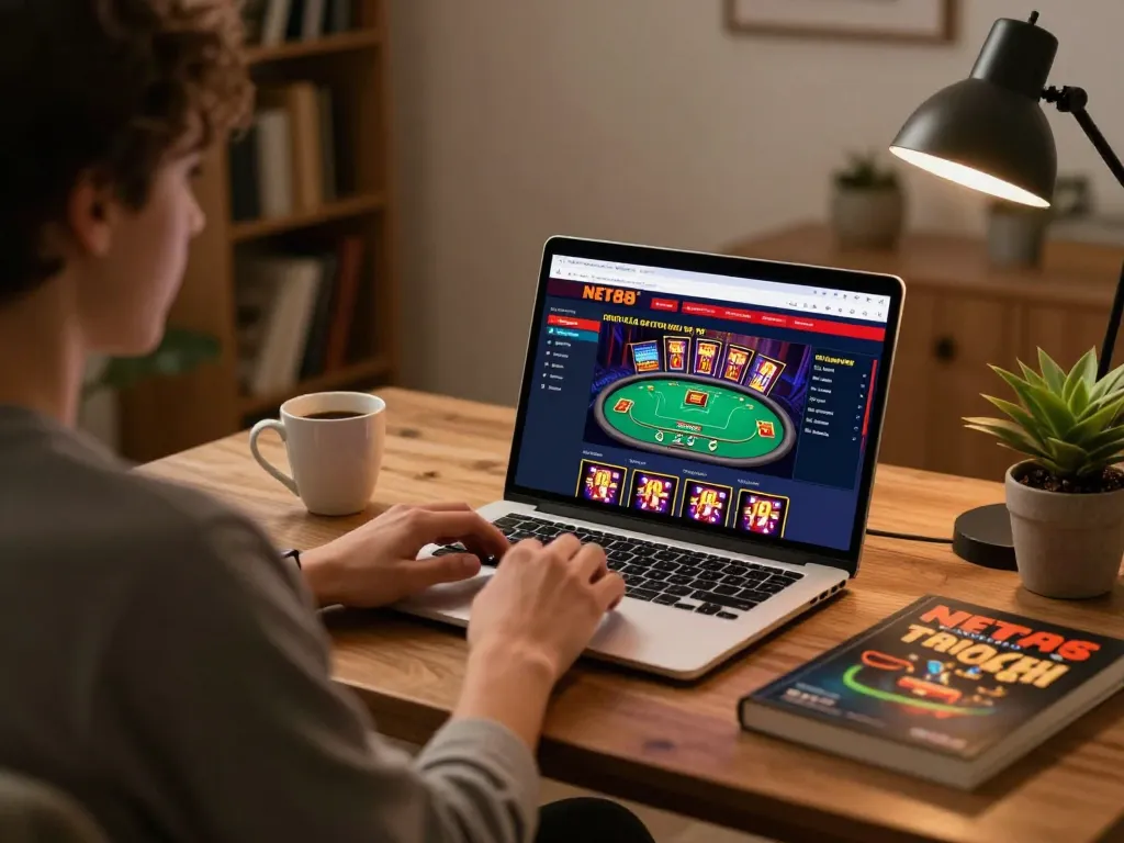 Player engaging with NET88's online gaming platform, showcasing strategy and excitement.