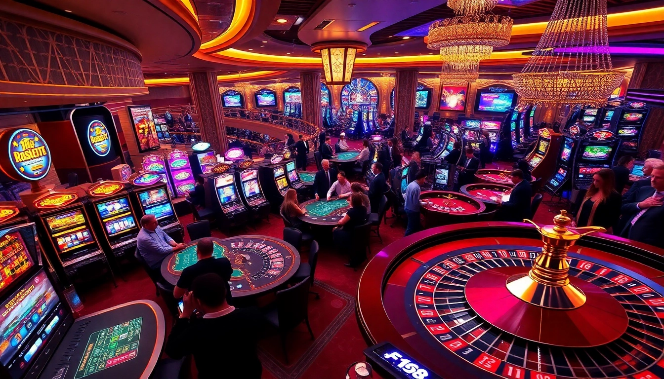 Players enjoying vibrant gaming at https://f168.vision/ casino with roulette and slots.