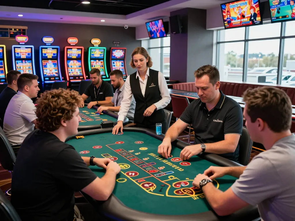 Exciting MMOO casino scene featuring players at table games and vibrant displays.